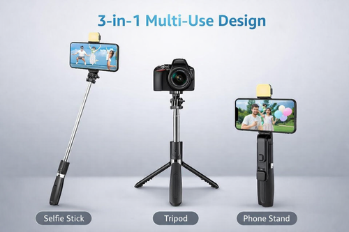 Extendable Flash 3-in-1 Selfie Stick Tripod with Bluetooth Remote