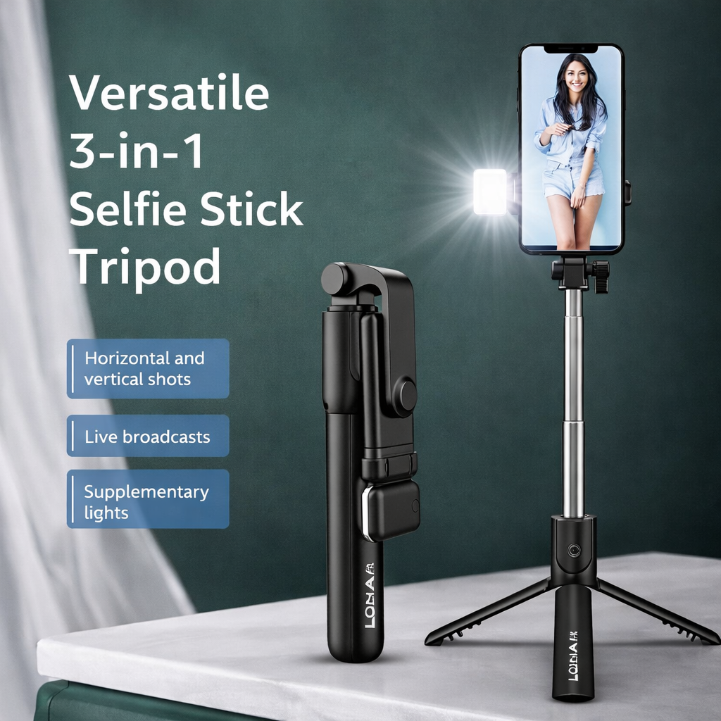 Extendable Flash 3-in-1 Selfie Stick Tripod with Bluetooth Remote